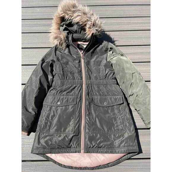 Michael Kors Girls Hooded PufferSki Jacket: Green Size 16 Faux Fur Good